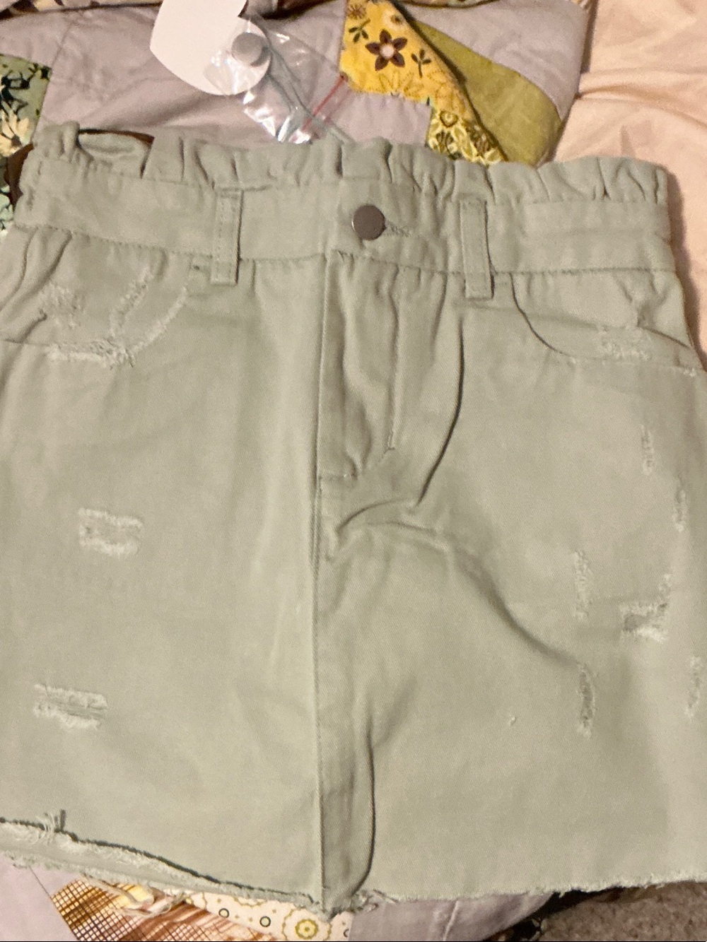 Light Sage Distressed Denim Mini Skirt girl size